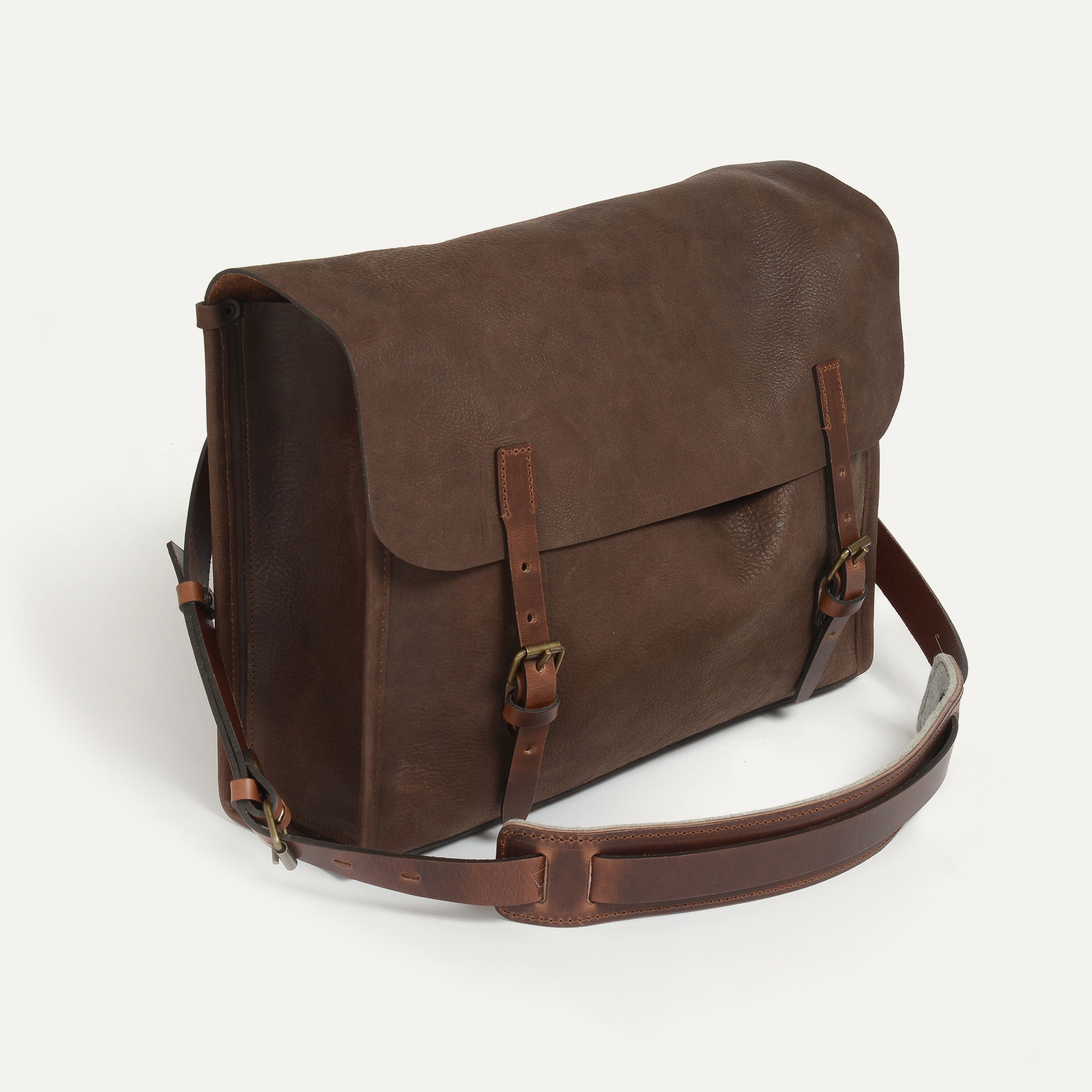 'Telegram' Postman bag - Coffee / Waxed Leather - Leather satchel bag ...