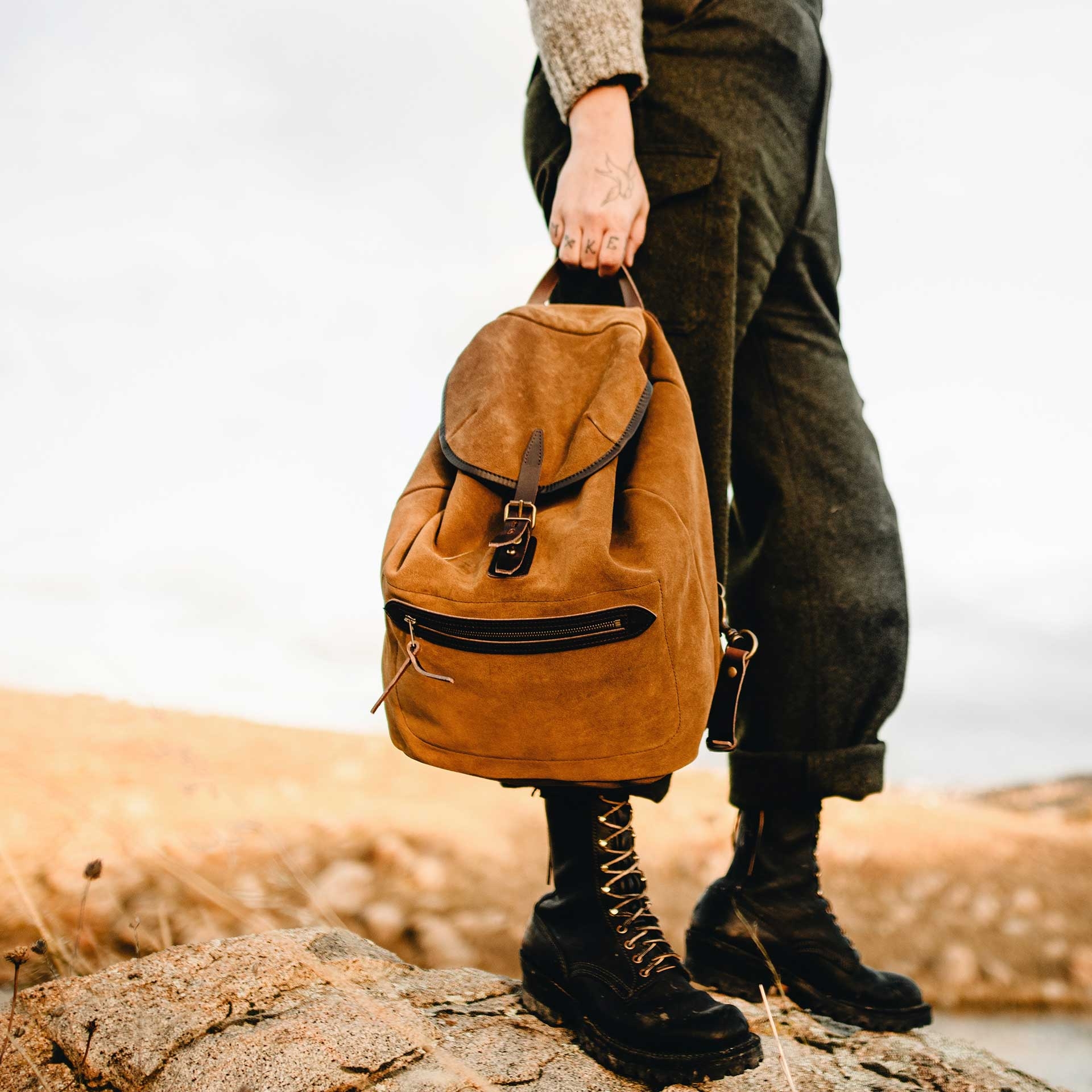 bleu de chauffe - The Camp suede leather backpack shot in good