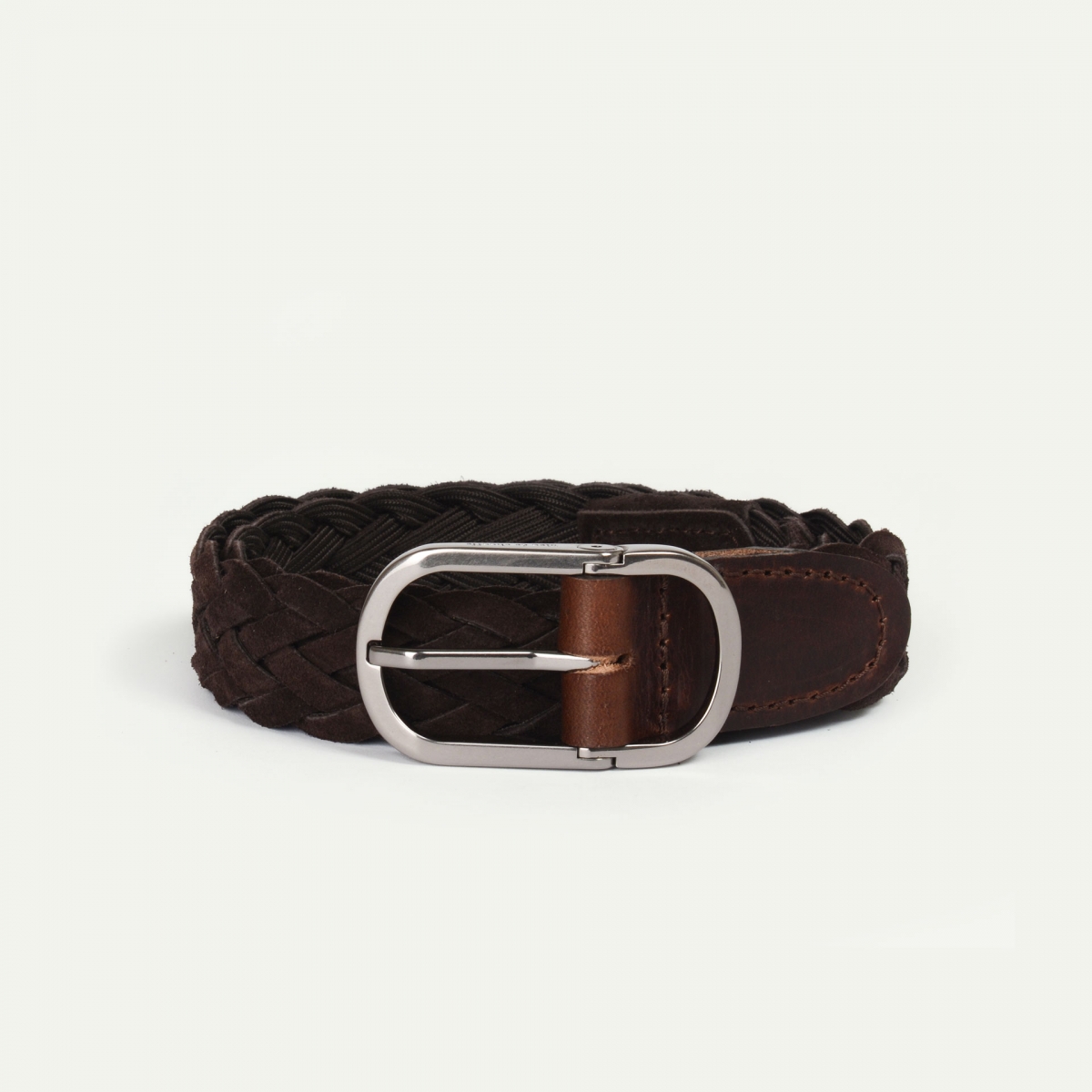Cliquet Belt / braided leather - Brown suede (image n°1)