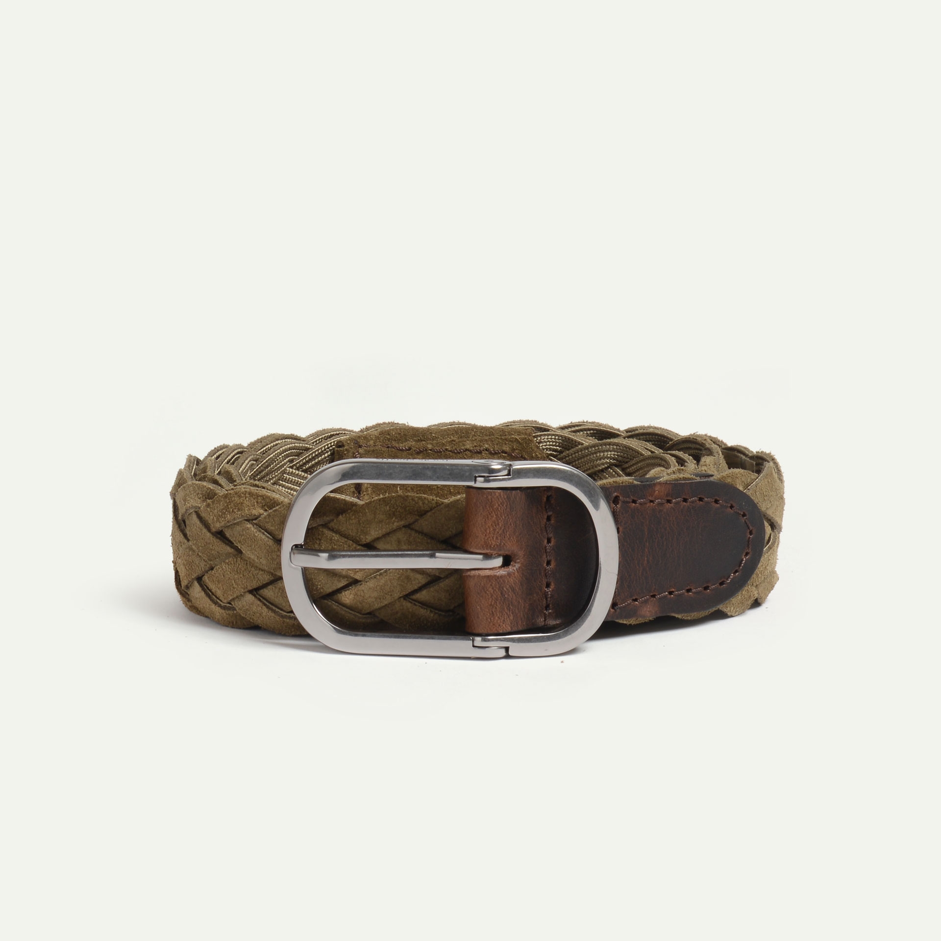 Cliquet Belt / braided leather - Khaki suede (image n°1)